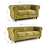 Chesterfield Velvet Two & Three Seater Sofa Set - Olive Gold - Bargainia.com - 