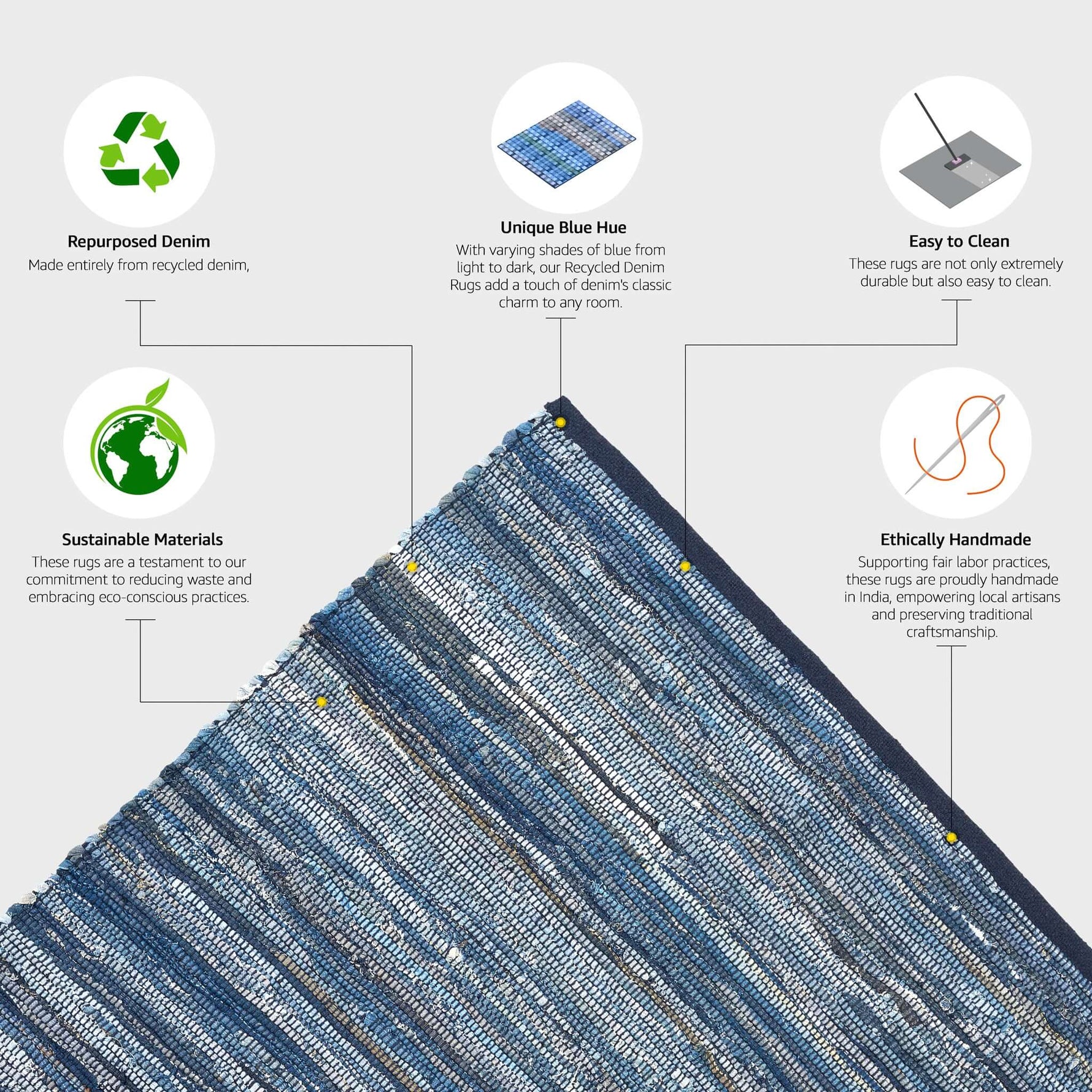 Chindi Handwoven Denim Recycled Rag Rug - Bargainia.com - 