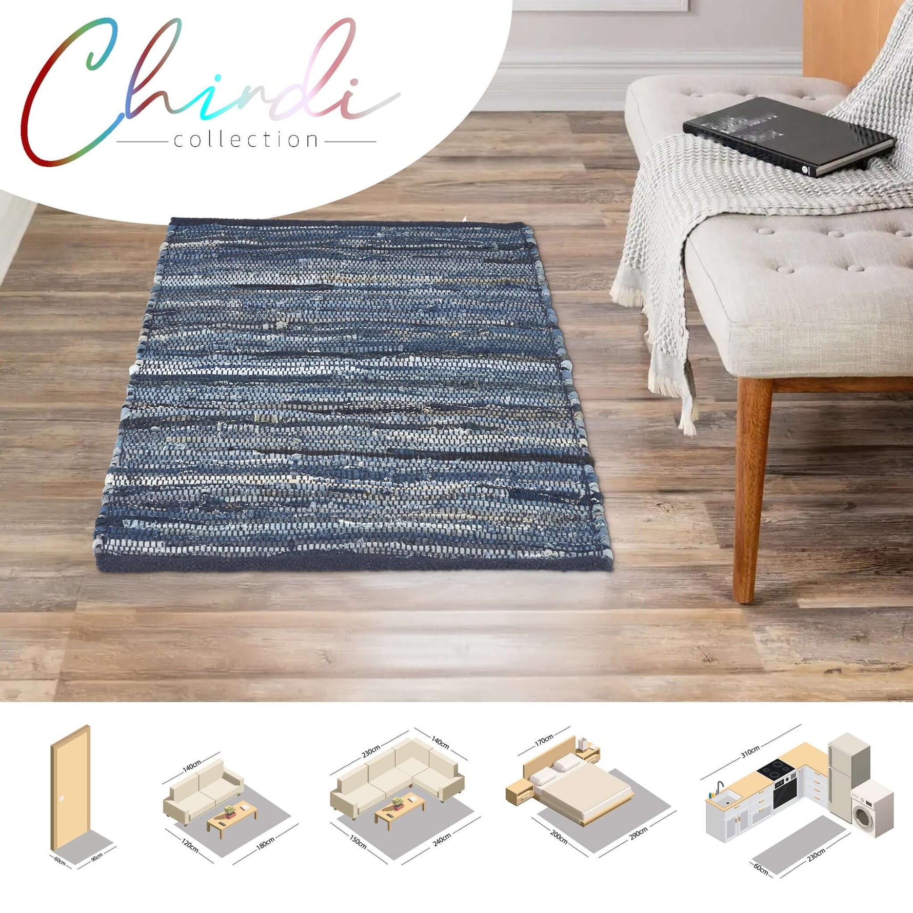 Chindi Handwoven Denim Recycled Rag Rug - Bargainia.com - 