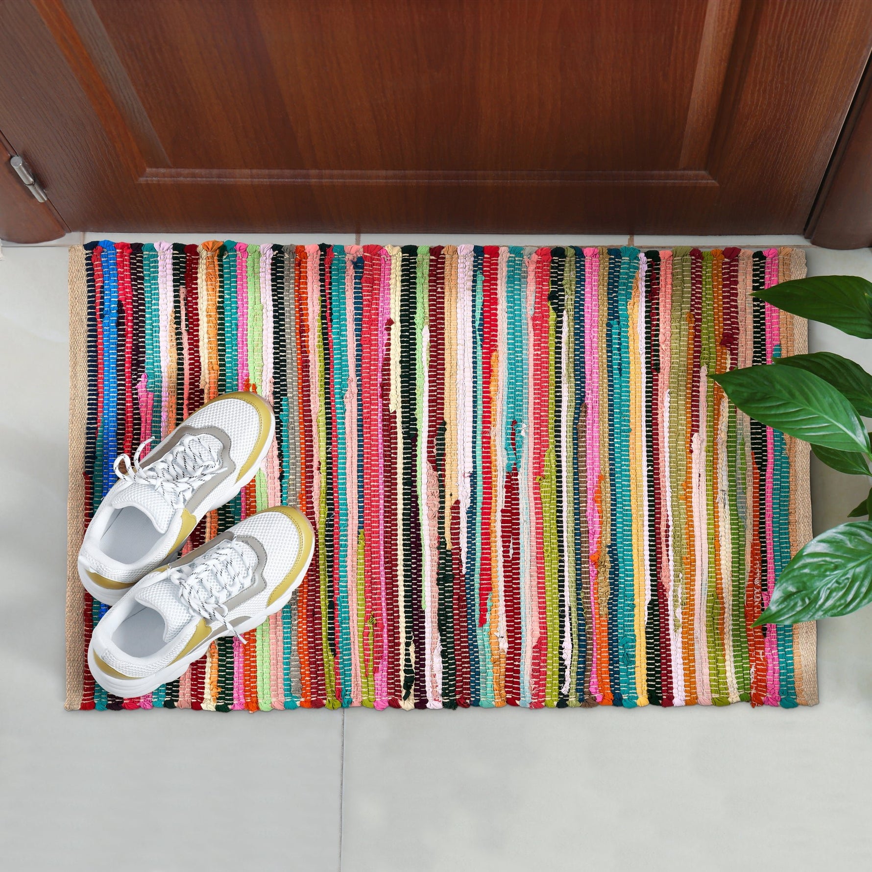 Chindi Handwoven Multi Coloured Recycled Rag Rug - Bargainia.com - 