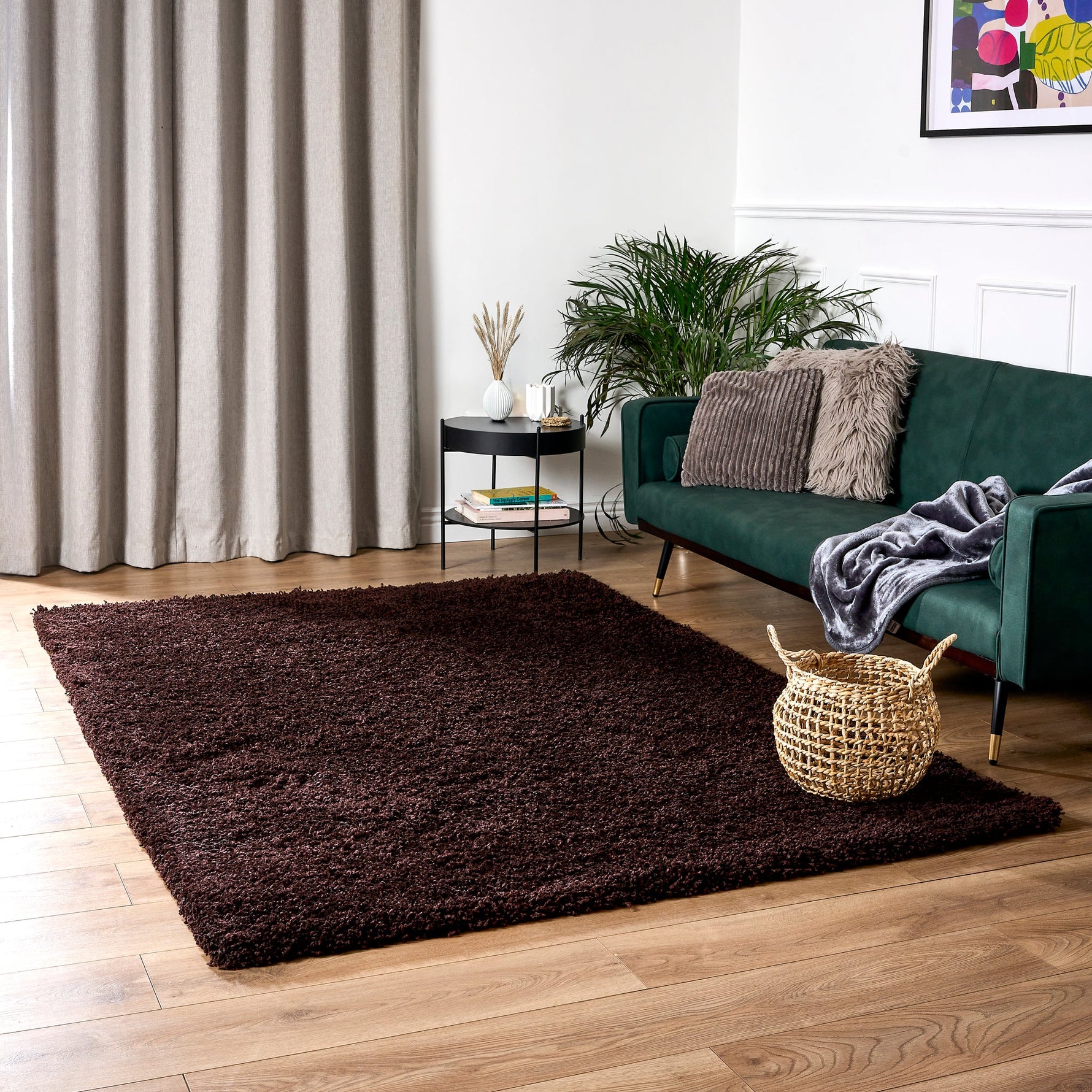 Chocolate Brown Thick Shaggy Rug - California - Bargainia.com - 