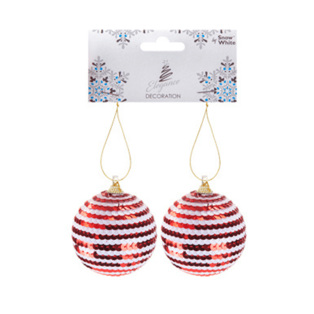 Christmas Baubles Candy Cane Sequin 6.5cm Clearance