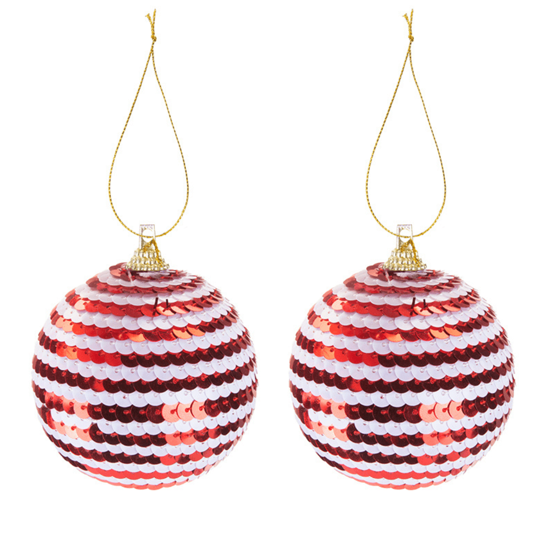 Christmas Baubles Candy Cane Sequin 6.5cm - Bargainia.com - 