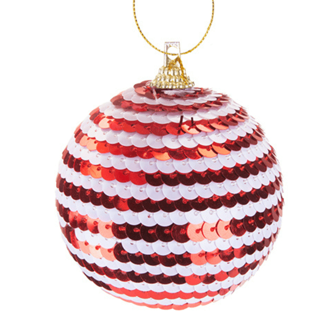 Christmas Baubles Candy Cane Sequin 6.5cm Clearance
