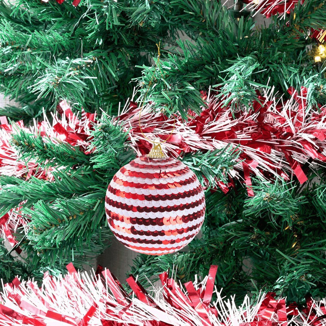 Christmas Baubles Candy Cane Sequin 6.5cm - Bargainia.com - 