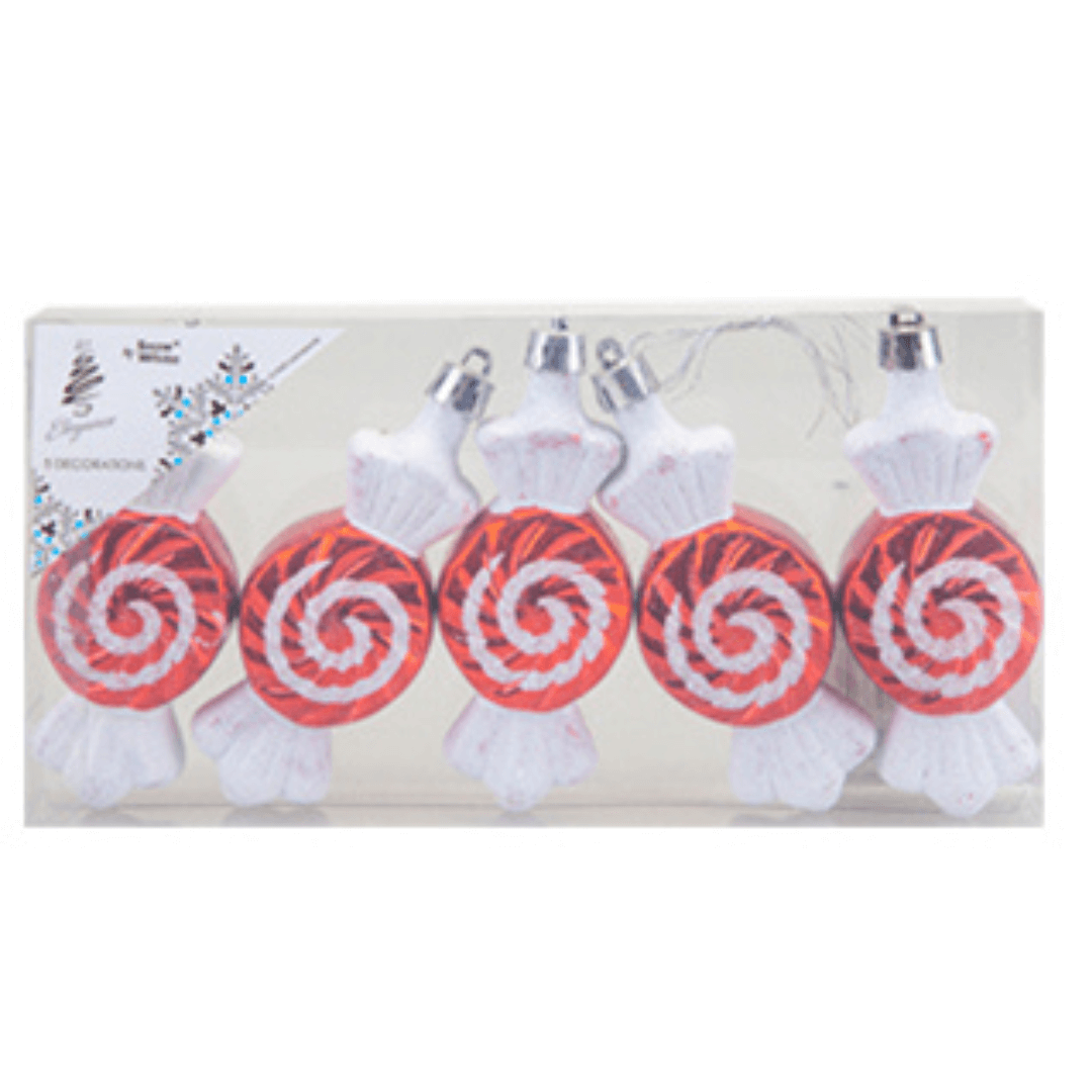 Christmas Baubles Candy Cane Swirl Sweets 5 Pack 10CM - Bargainia.com - 