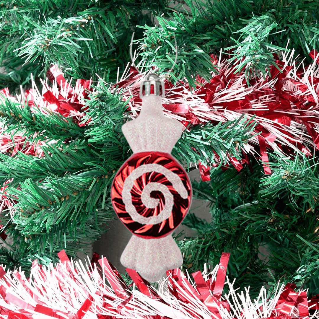 Christmas Baubles Candy Cane Swirl Sweets 5 Pack 10CM - Bargainia.com - 