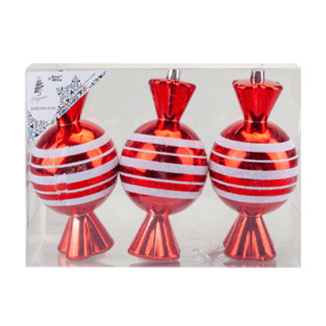 Christmas Baubles Candy Sweets Decorations 3 Pack 14cm Clearance