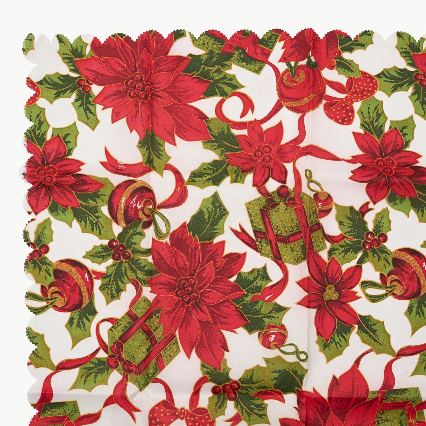 Christmas Table Cloth - Christmas Present & Poinsettias - Bargainia.com - 