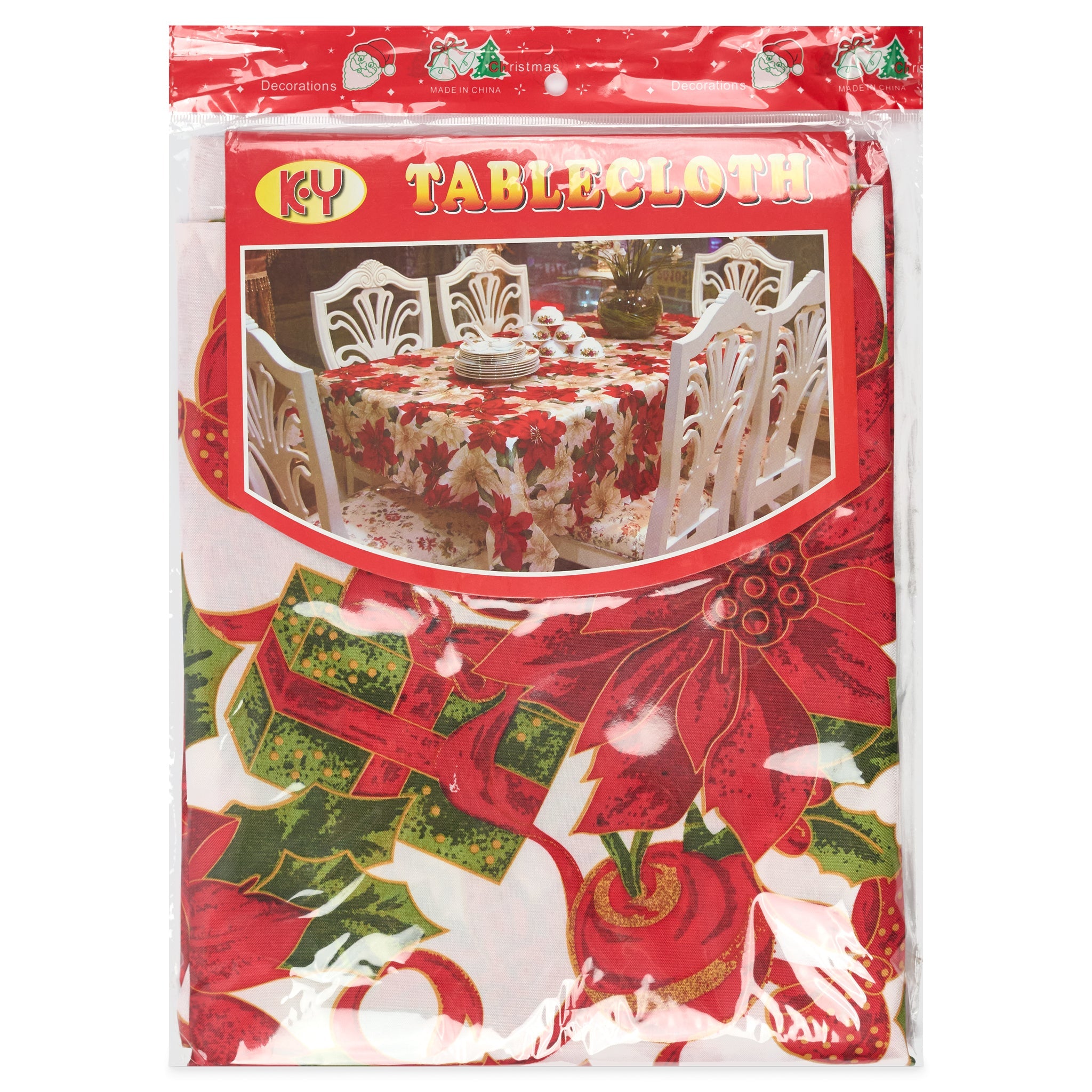 Christmas Table Cloth - Christmas Present & Poinsettias - Bargainia.com - 5056150211891 - 92283 - 6060 - C