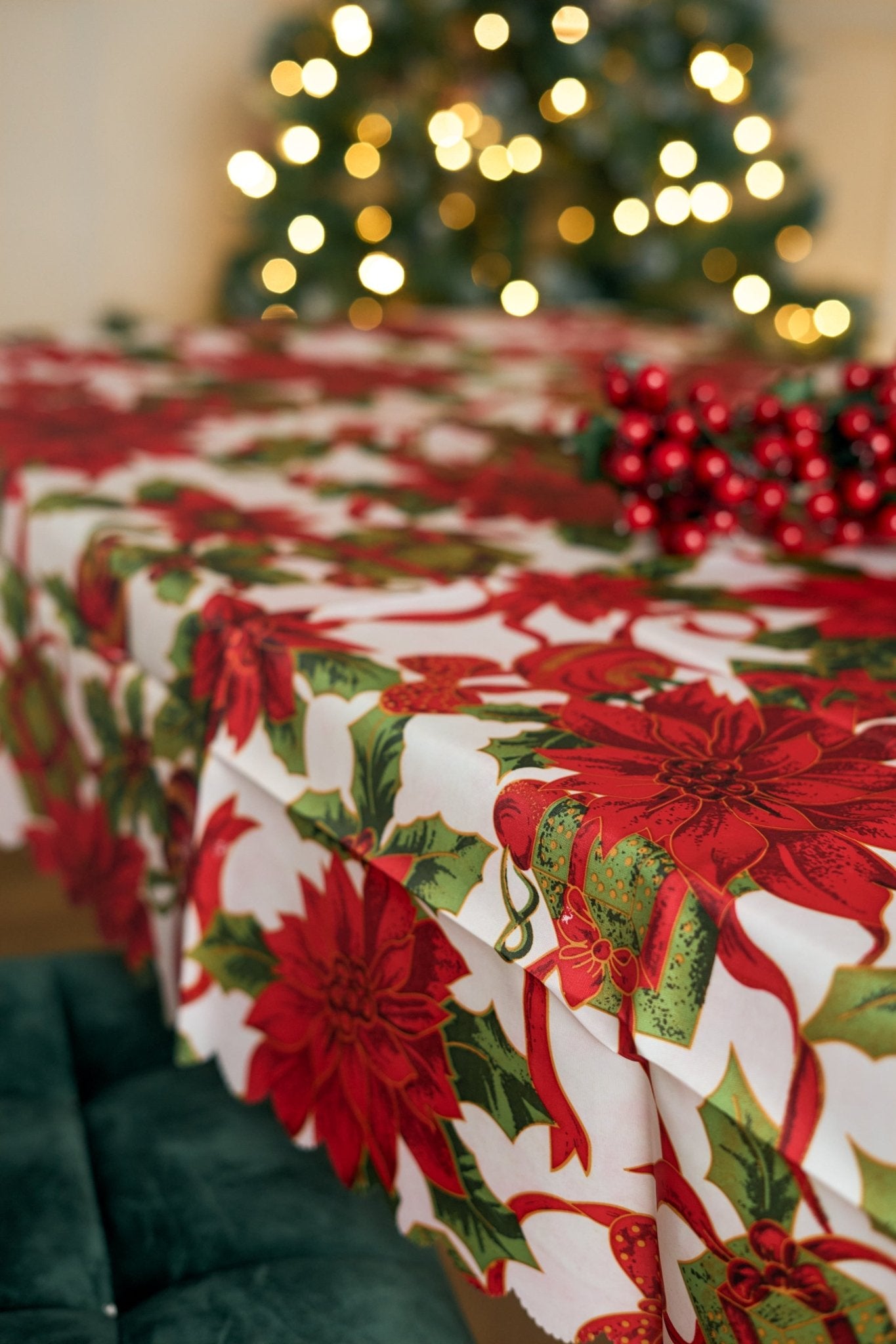 Christmas Table Cloth - Christmas Present & Poinsettias - Bargainia.com - 5056150211891 - 92283 - 6060 - C