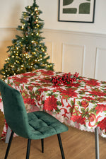 Christmas Table Cloth - Christmas Present & Poinsettias - Bargainia.com - 