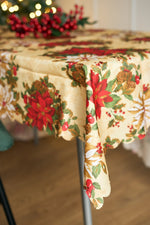 Christmas Table Cloth - Cream & Red Poinsettias - 152 × 224cm - Bargainia.com - 