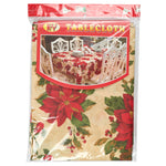 Christmas Table Cloth - Cream & Red Poinsettias - 152 × 224cm - Bargainia.com - 