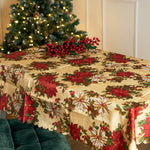 Christmas Table Cloth - Cream & Red Poinsettias - 152 × 224cm - Bargainia.com - 