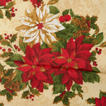 Christmas Table Cloth - Cream & Red Poinsettias - 152 × 224cm - Bargainia.com - 