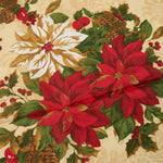 Christmas Table Cloth - Cream & Red Poinsettias - 152 × 224cm - Bargainia.com - 
