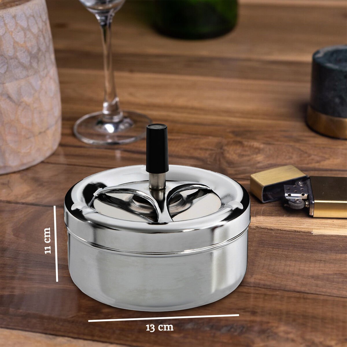 Chrome Effect Large Spinning Ashtray - Bargainia.com - 5018705204369