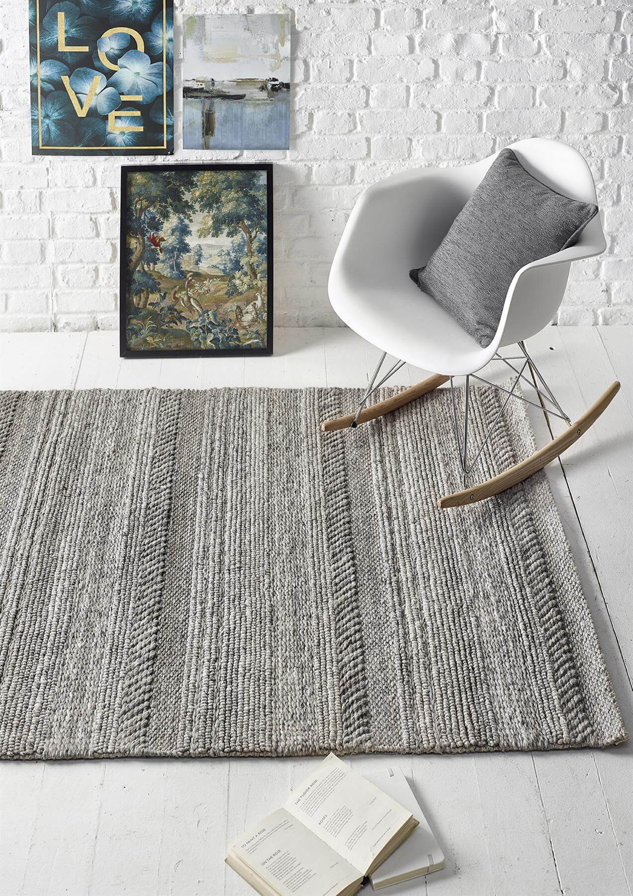 Chunky Natural/Grey Knitted Rug - Bargainia.com - 