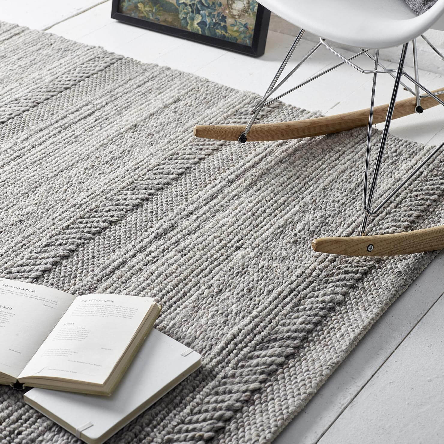 Chunky Natural/Grey Knitted Rug - Bargainia.com - 