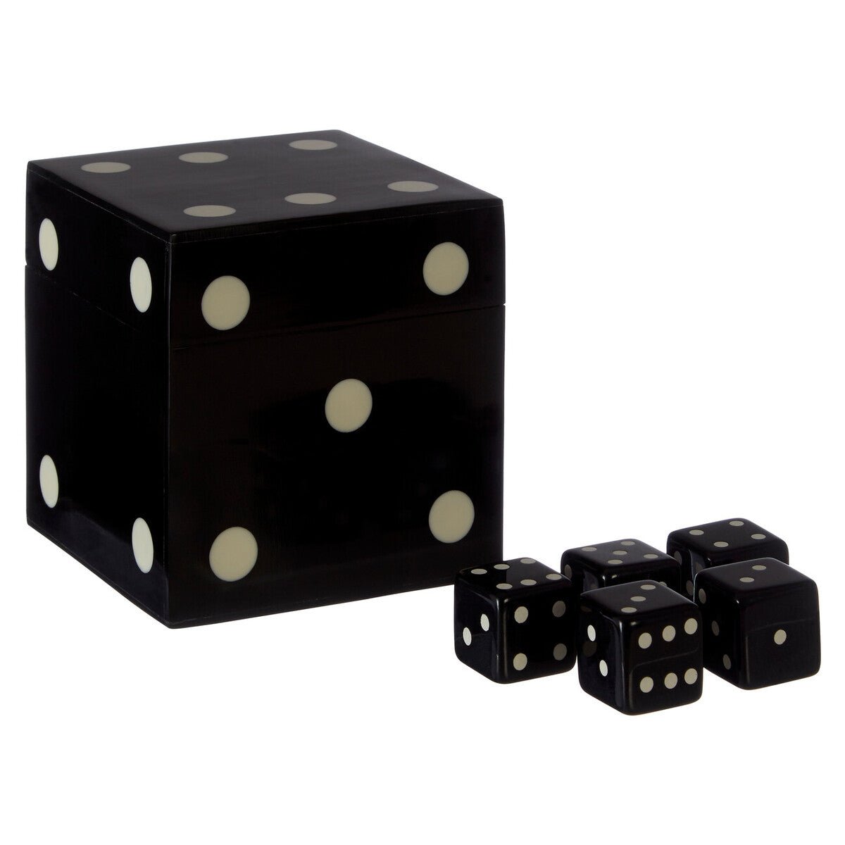 Churchill Games Black And White Dice Box With 5 Dice - Bargainia.com - 5018705450650