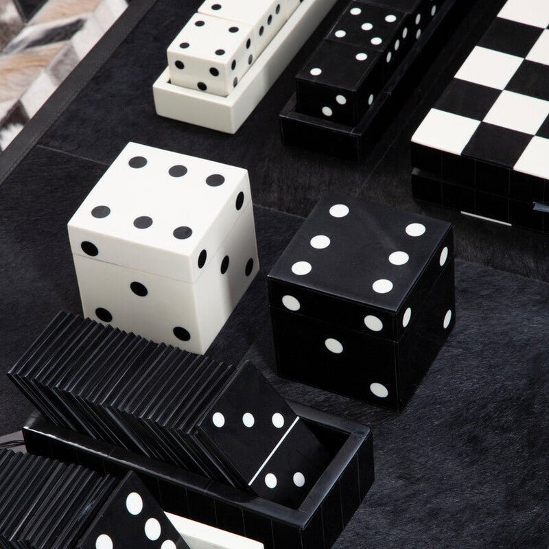 Churchill Games Black And White Dice Box With 5 Dice - Bargainia.com - 5018705450650