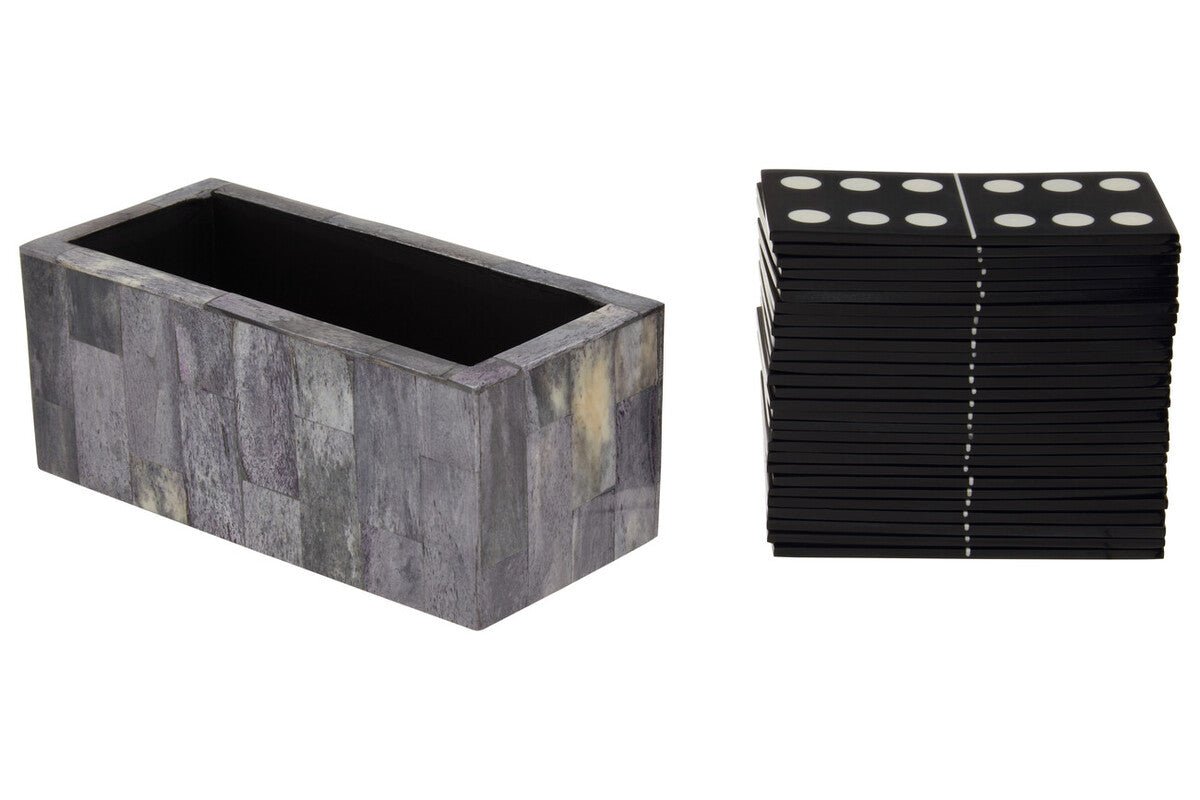 Churchill Games Grey Bone Domino Set with Black Dominoes - Bargainia.com - 5018705962603