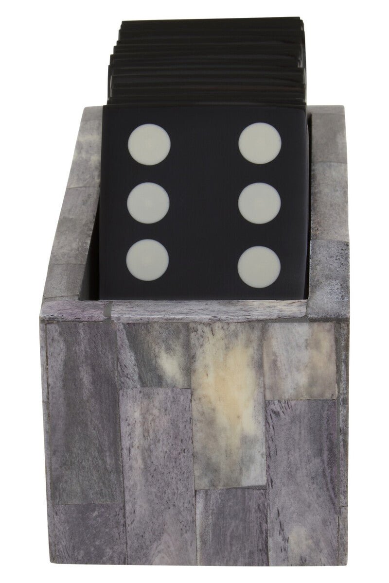 Churchill Games Grey Bone Domino Set with Black Dominoes - Bargainia.com - 5018705962603