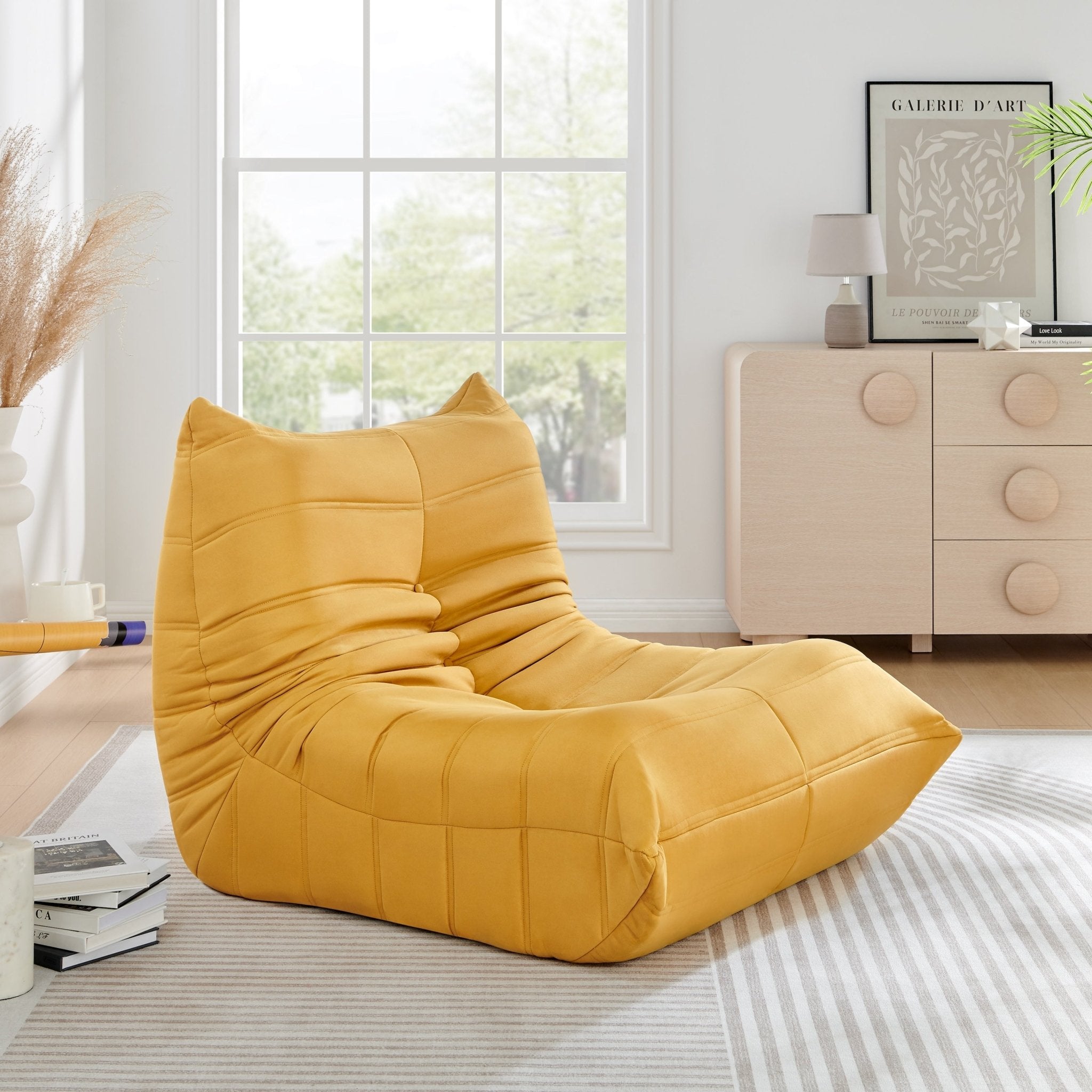 Cocoon Ochre Floor Sofa Lounge Chair - Faux Suede - Bargainia.com - 