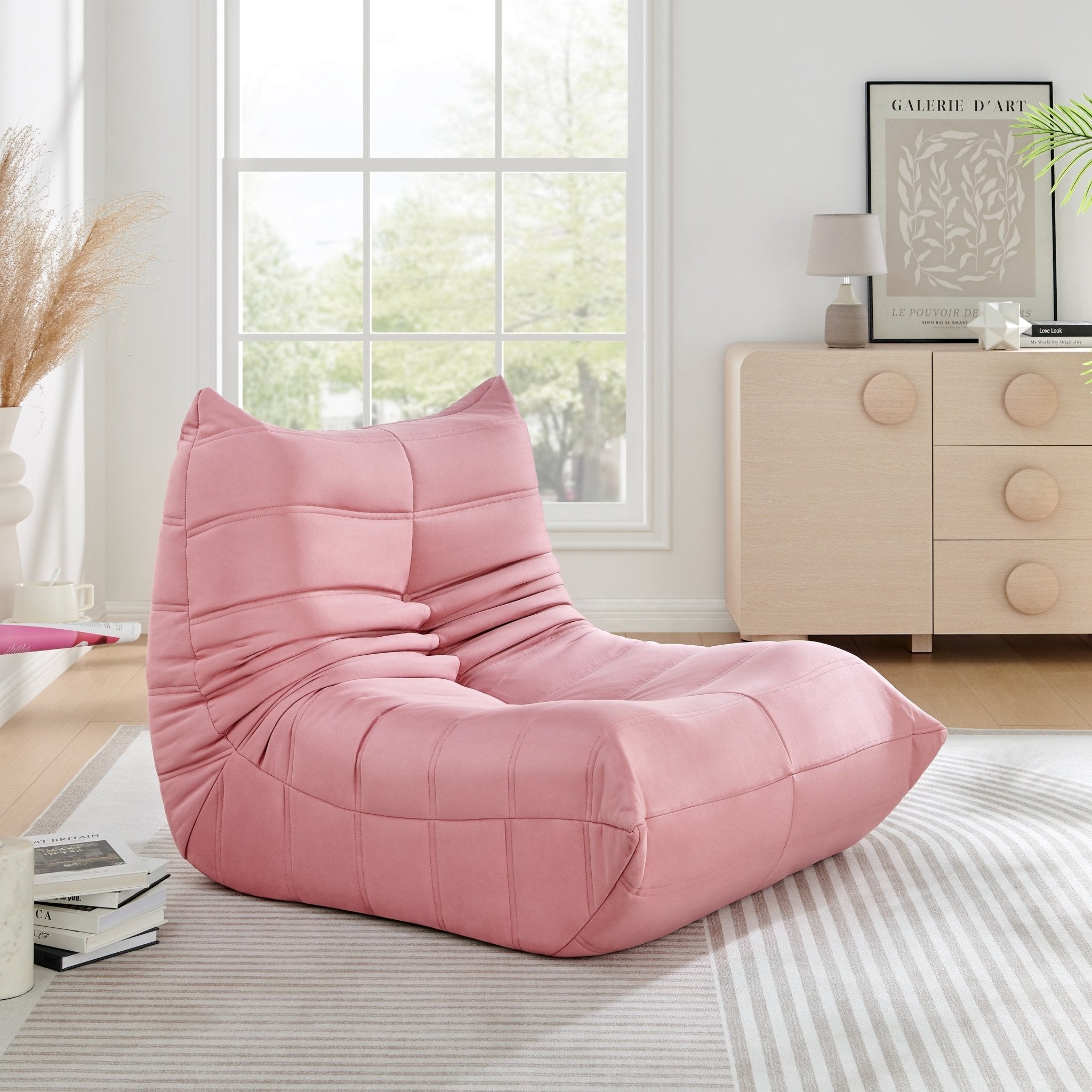Cocoon Rose Pink Floor Sofa Lounge Chair - Suede Effect - Bargainia.com - 