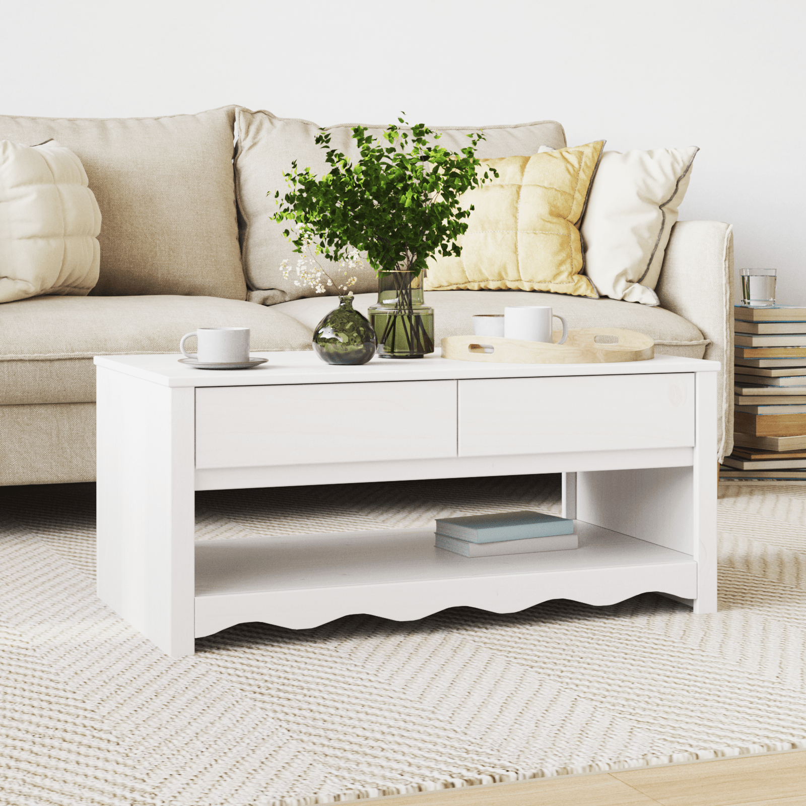 Coffee Table "DRAMMEN" White 99x55x45 cm Solid Wood Pine - Bargainia.com - 