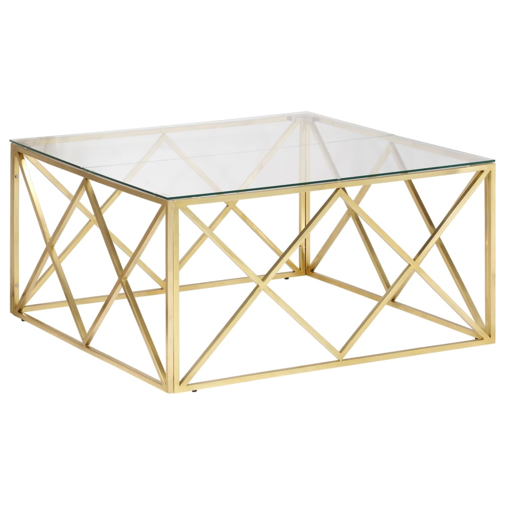 Coffee Table Gold Stainless Steel and Tempered Glass - Bargainia.com - 