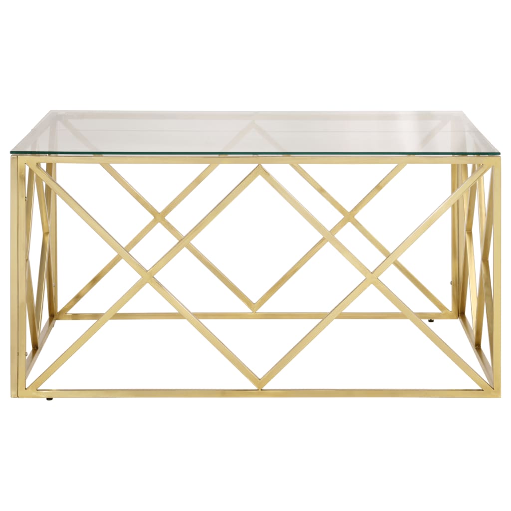 Coffee Table Gold Stainless Steel and Tempered Glass - Bargainia.com - 