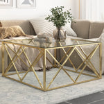 Coffee Table Gold Stainless Steel and Tempered Glass - Bargainia.com - 