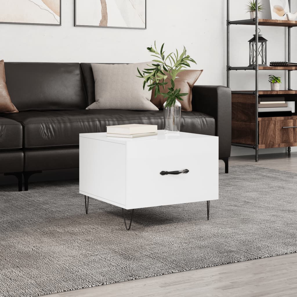 Coffee Table High Gloss White 50x50x40 cm Engineered Wood - Bargainia.com - 
