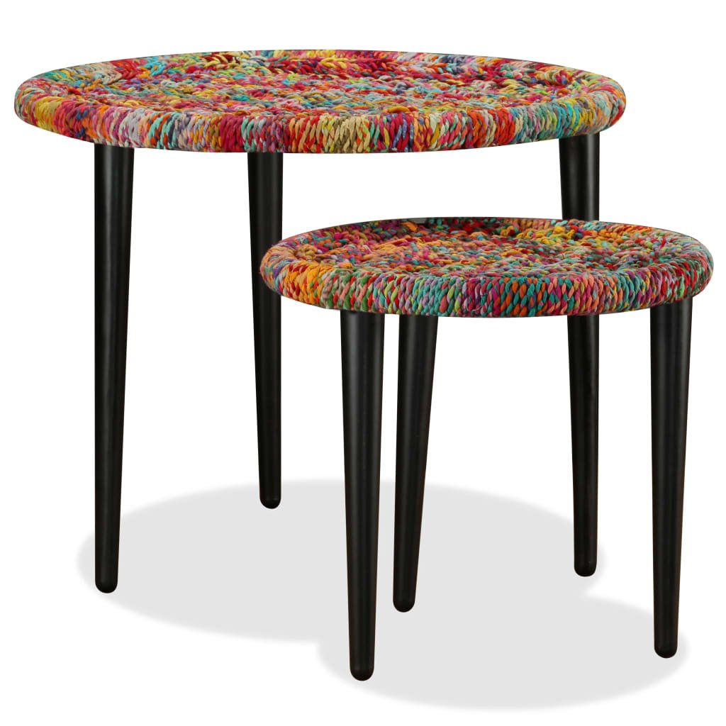 Coffee Table Set 2 Pieces Chindi Weave Details Multicolour - Bargainia.com - 