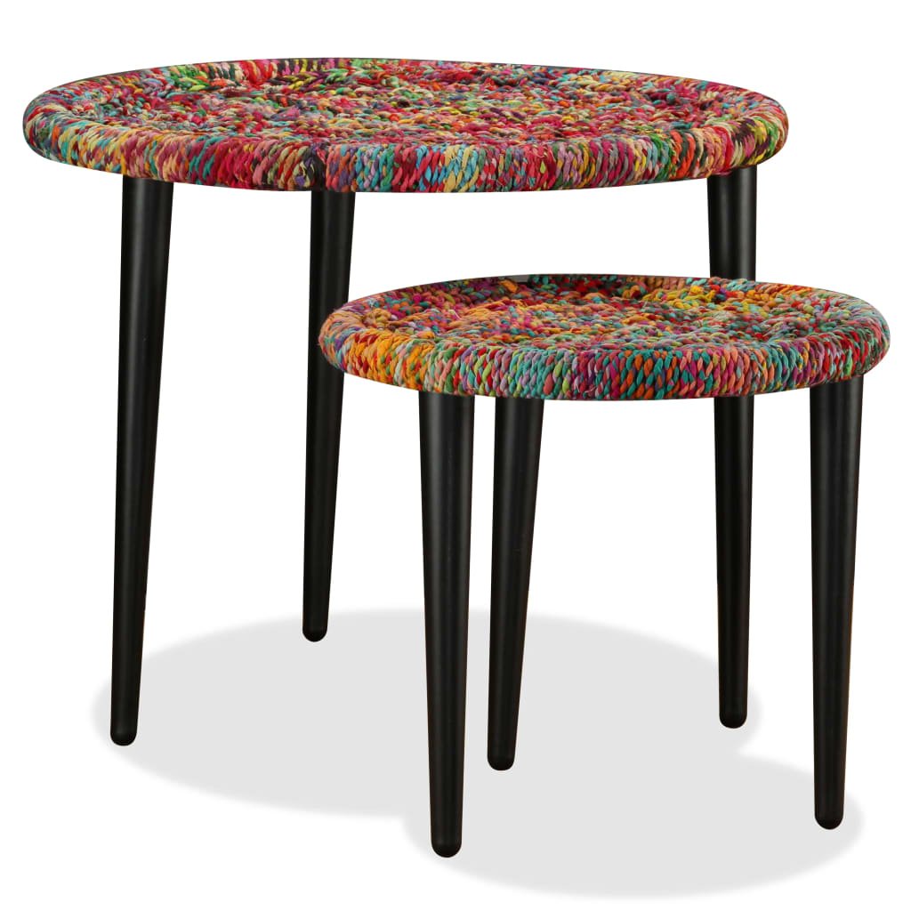 Coffee Table Set 2 Pieces Chindi Weave Details Multicolour - Bargainia.com - 