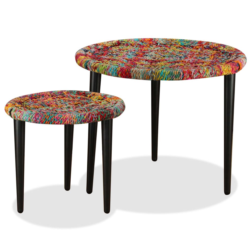 Coffee Table Set 2 Pieces Chindi Weave Details Multicolour - Bargainia.com - 