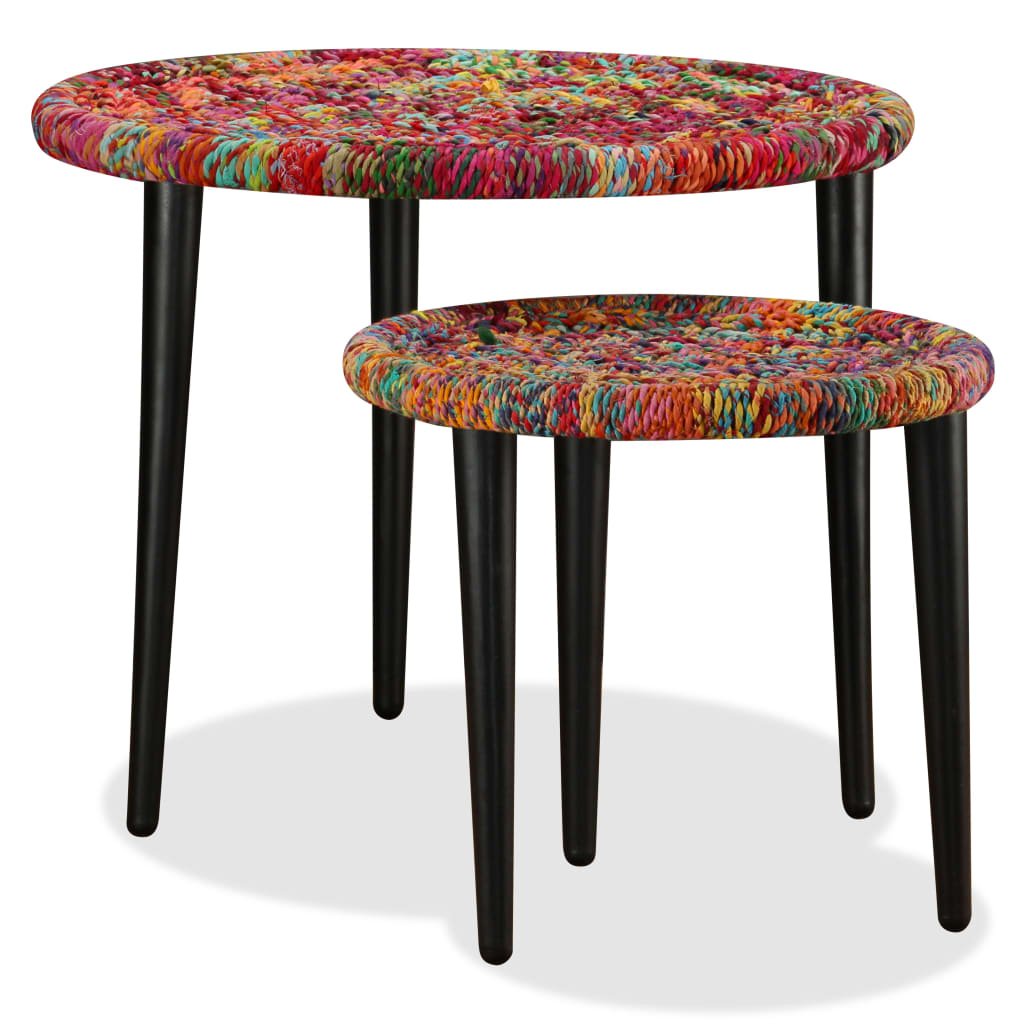 Coffee Table Set 2 Pieces Chindi Weave Details Multicolour - Bargainia.com - 