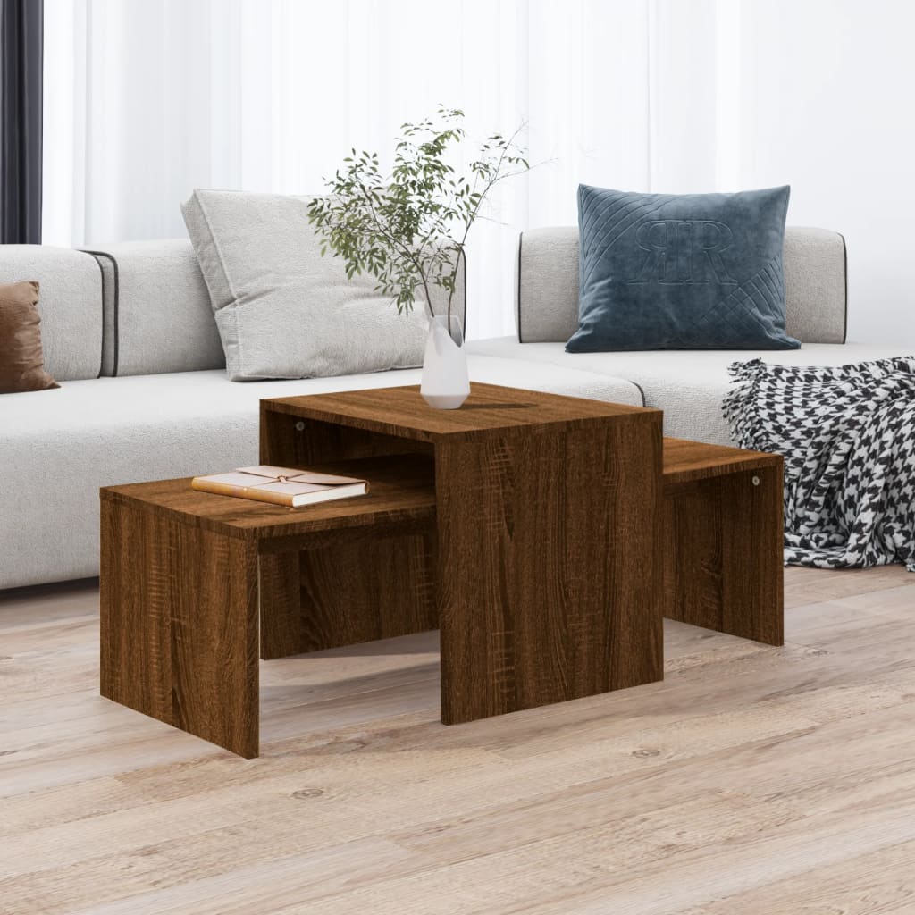 Coffee Table Set Brown Oak 100x48x40 cm Engineered Wood - Bargainia.com - 