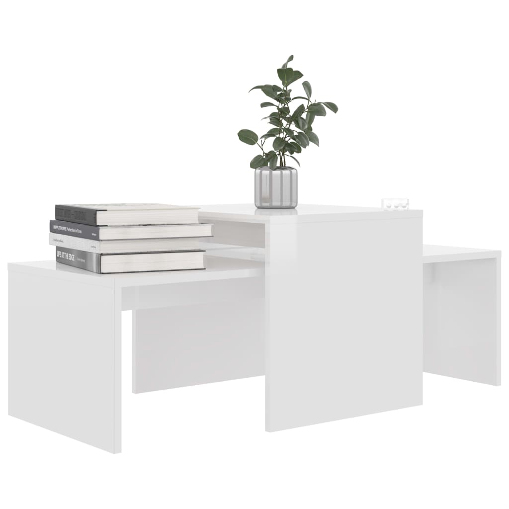 Coffee Table Set High Gloss White 100x48x40 cm Engineered Wood - Bargainia.com - 
