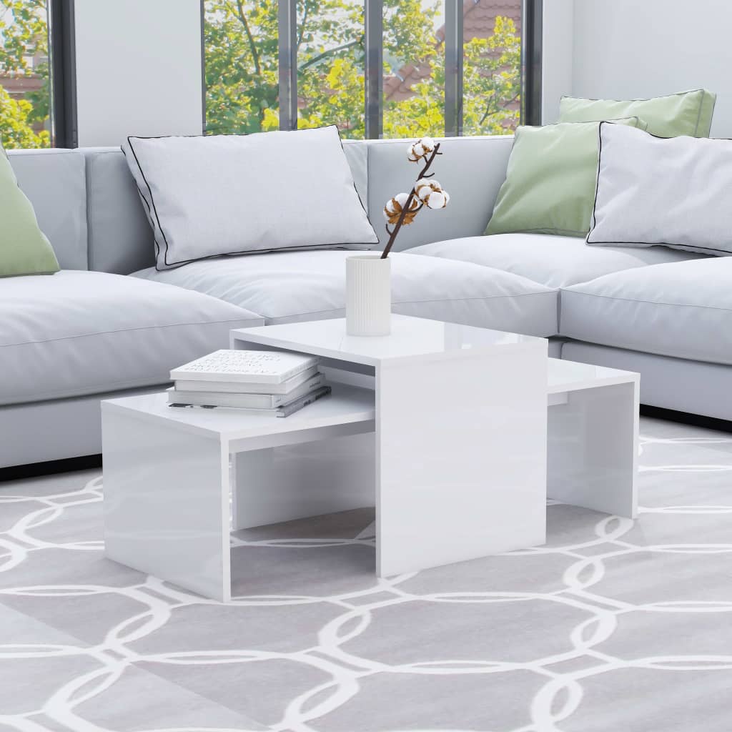 Coffee Table Set High Gloss White 100x48x40 cm Engineered Wood - Bargainia.com - 