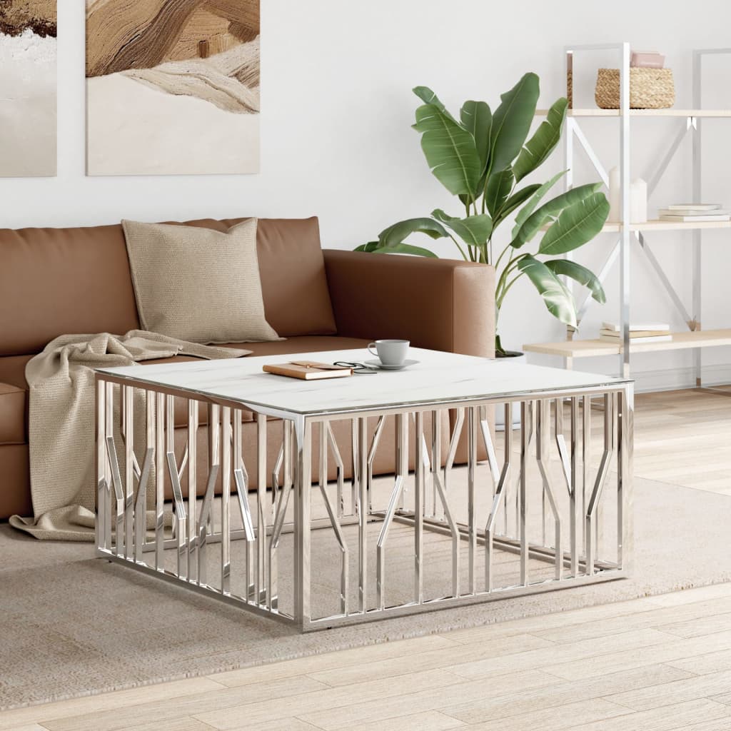 Coffee Table Silver 100x100x50 cm Stainless Steel and Glass - Bargainia.com - 