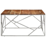 Coffee Table Silver Stainless Steel and Solid Wood Acacia - Bargainia.com - 