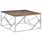 Coffee Table Silver Stainless Steel and Solid Wood Reclaimed - Bargainia.com - 