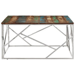 Coffee Table Silver Stainless Steel and Solid Wood Reclaimed - Bargainia.com - 