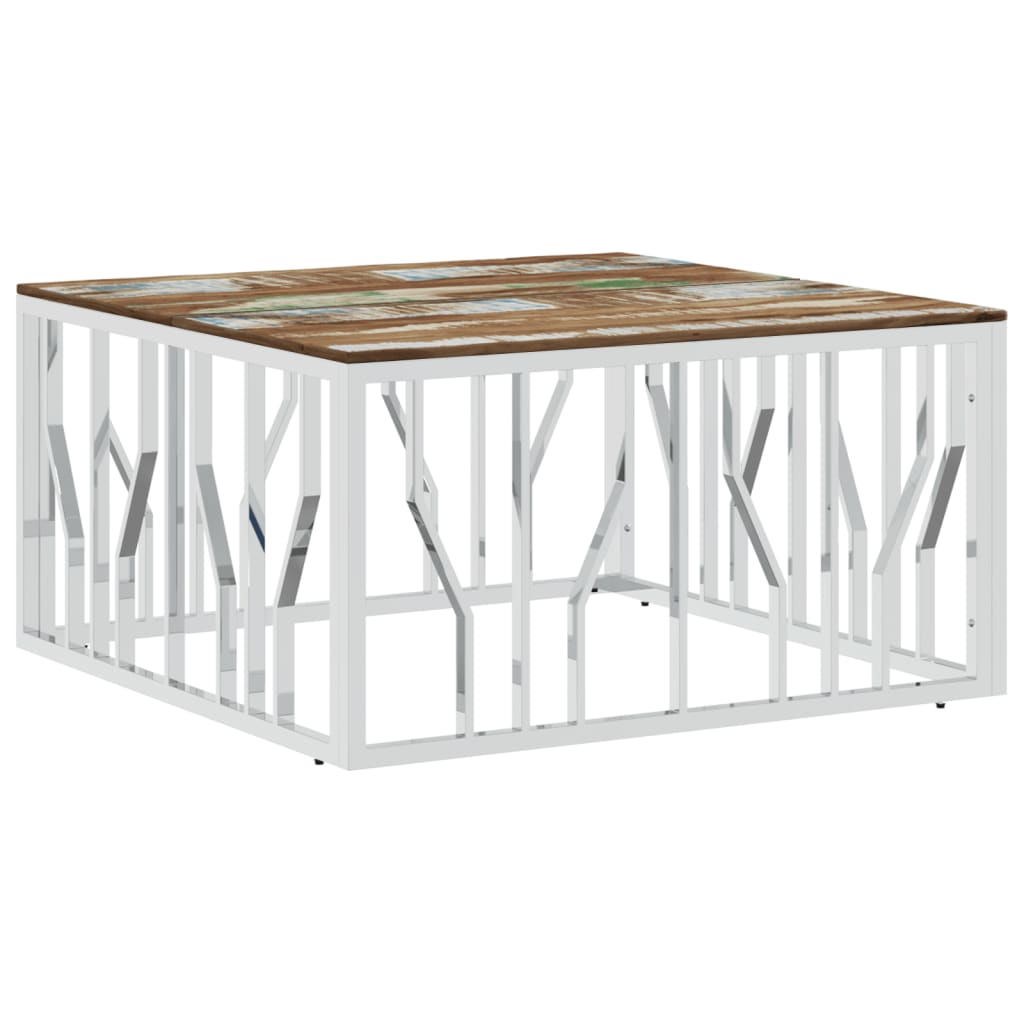 Coffee Table Silver Stainless Steel and Solid Wood Reclaimed - Bargainia.com - 8720287200420 - 350064