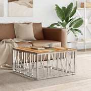 Coffee Table Silver Stainless Steel and Solid Wood Reclaimed - Bargainia.com - 8720287200420 - 350064