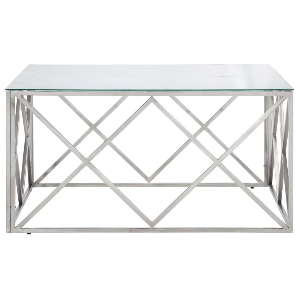 Coffee Table Silver Stainless Steel and Tempered Glass - Bargainia.com - 