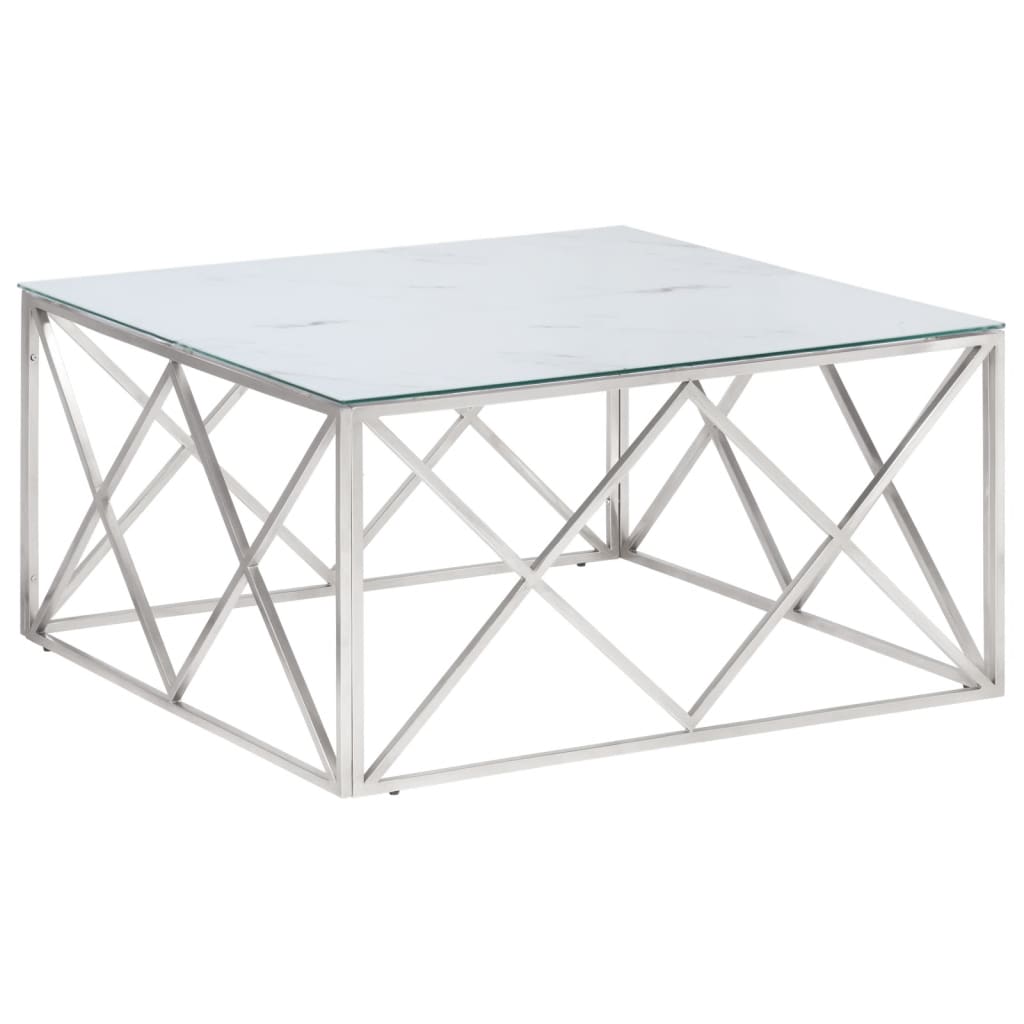 Coffee Table Silver Stainless Steel and Tempered Glass - Bargainia.com - 